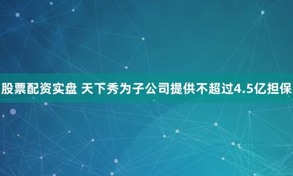 股票配资实盘 天下秀为子公司提供不超过4.5亿担保